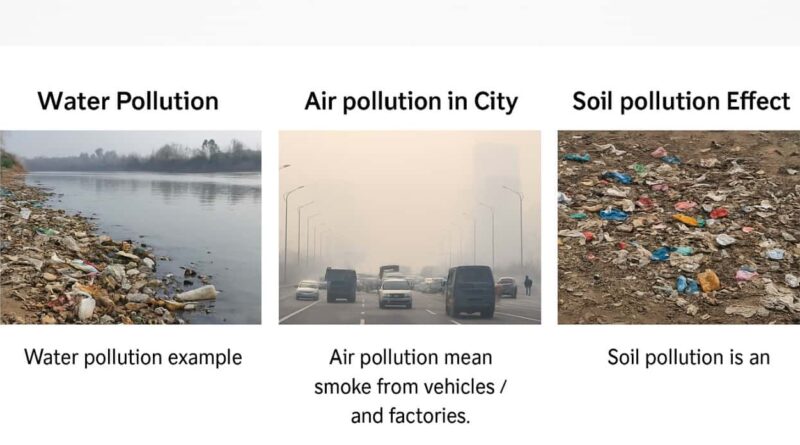 environmental pollution, water pollution and soil pollution Paragraph and Composition